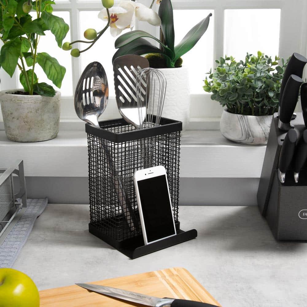 Kitchen Details Industrial Collection Tablet and Utensil Holder in Matte Black