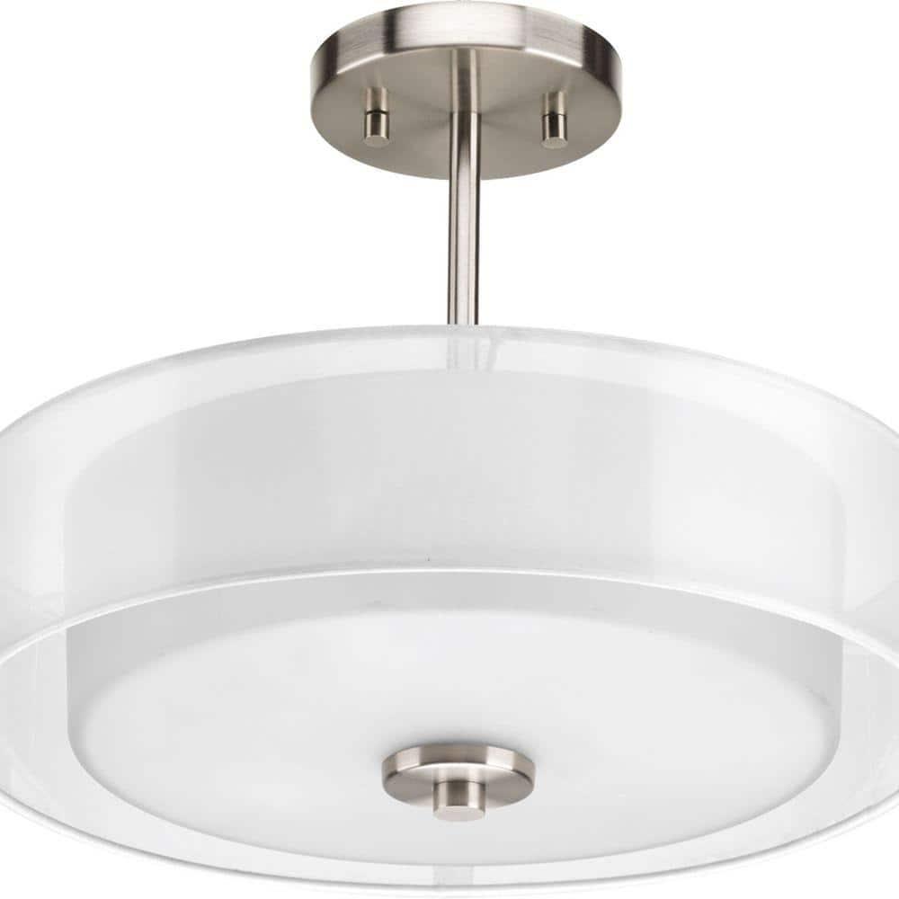 Progress Lighting, Invite Collection, 3-Light Semi-Flush Mount, Brushed Nickel, Sheer Mylar Shade
