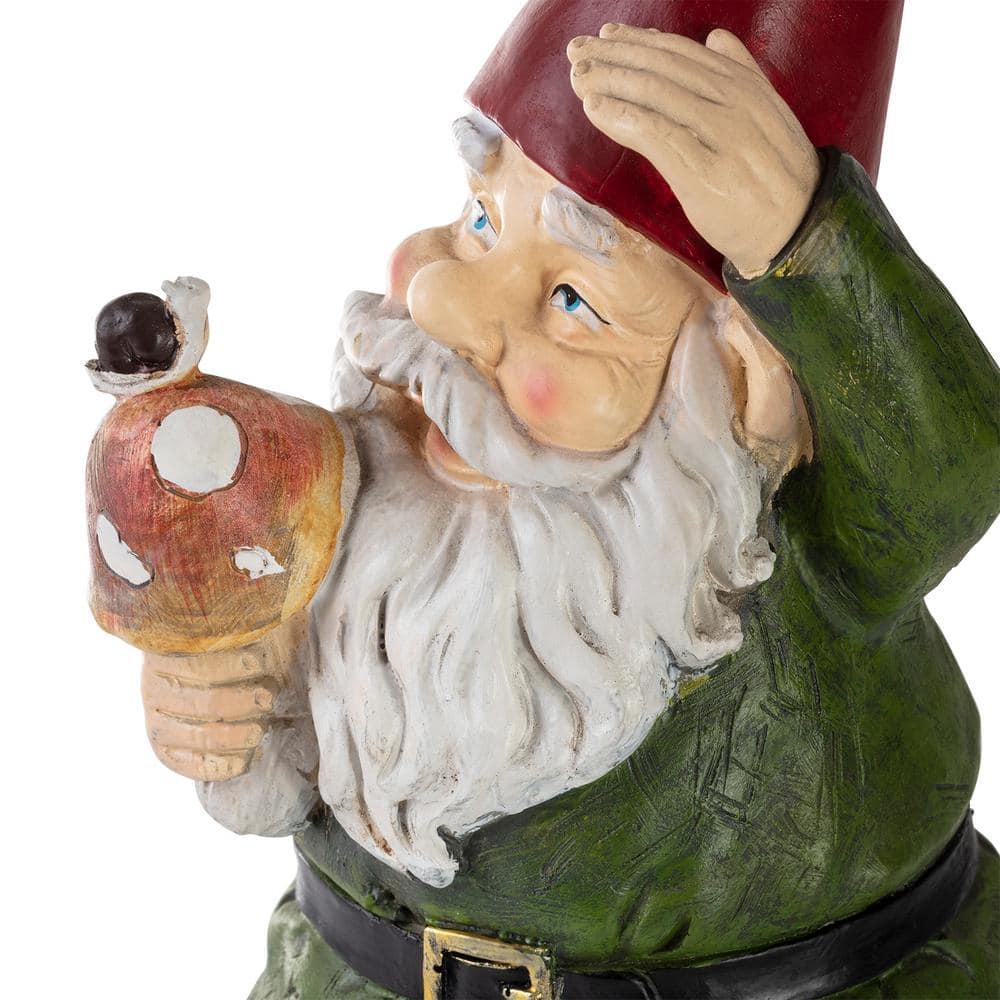 Whimsical 12" Multicolor Gnome Holding Mushroom Lawn Decoration