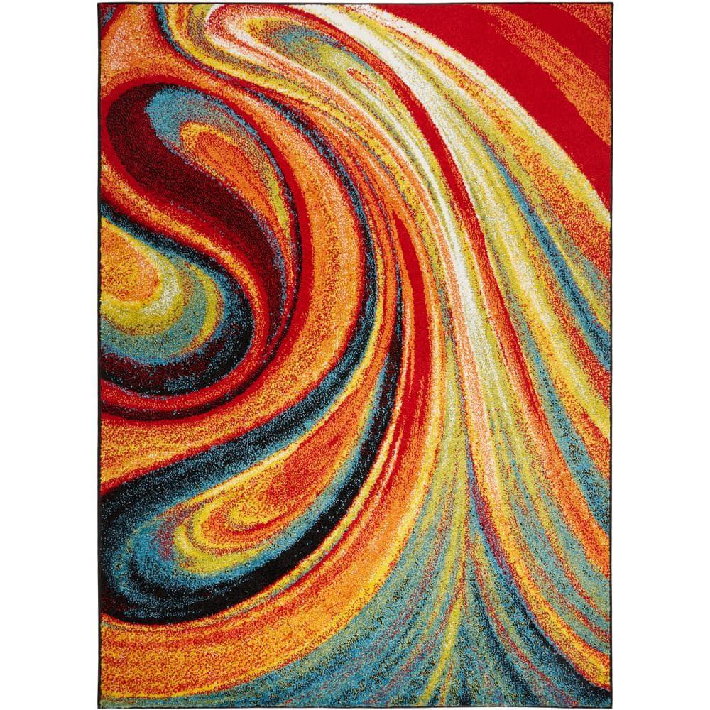 Home Dynamix Splash Adja Contemporary Abstract Swirl Area Rug, Red/Blue, 7'10"x10'2"