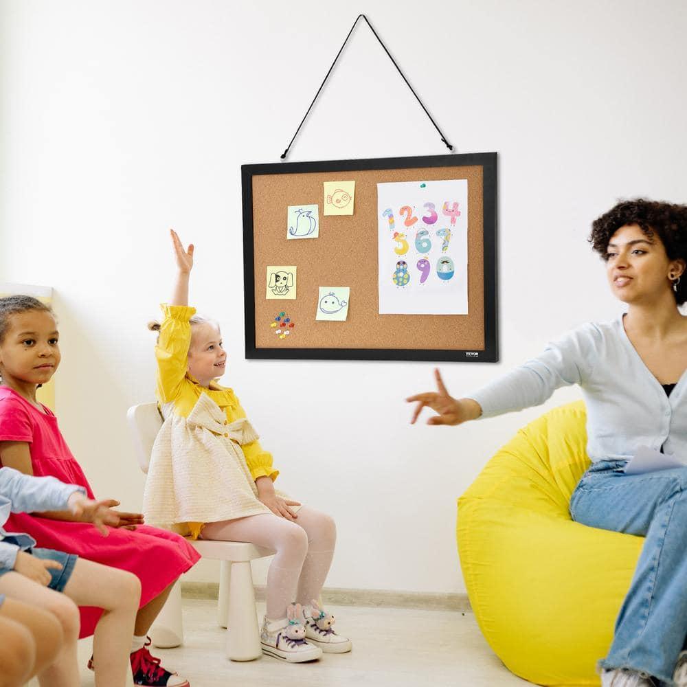 VEVOR Cork Board, 24 x 18 inches, Double-sided Bulletin Board with MDF Sticker Frame, Vision Board Includes 10 Pushpins, for Display and Decoration in Office Home and School