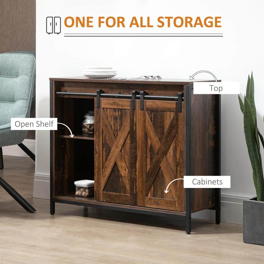 HOMCOM Industrial Sideboard, Buffet Cabinet with Sliding Barn Doors, Storage Cabinets and Adjustable Shelves for Living Room, Home Bar, Rustic Brown