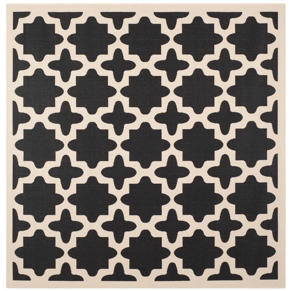 Courtyard CY6913 Power Loomed Indoor and Outdoor Area Rug - Black/Beige - 4'x4' - Safavieh