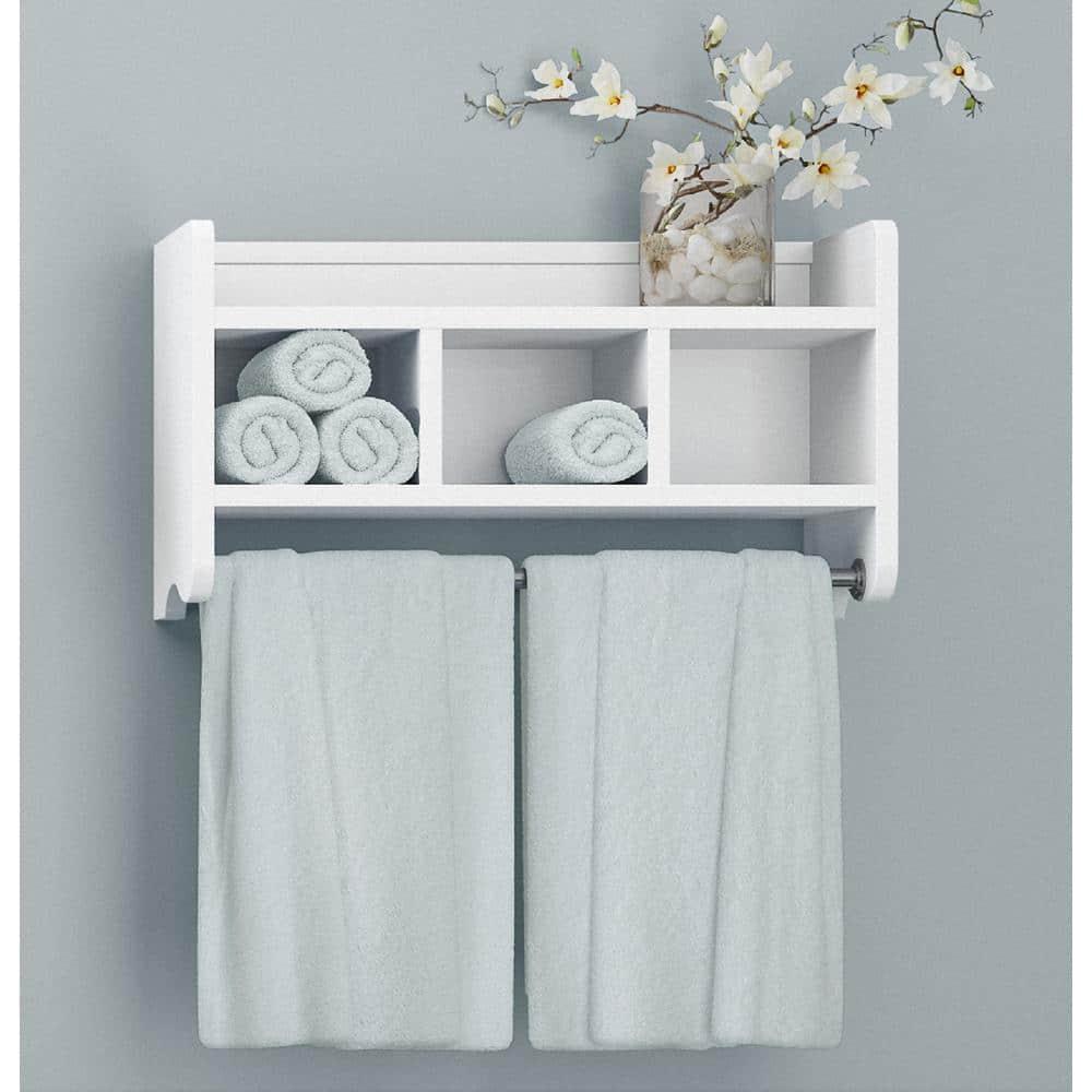 Alaterre 25" Bath Storage Shelf with Towel Rod, White