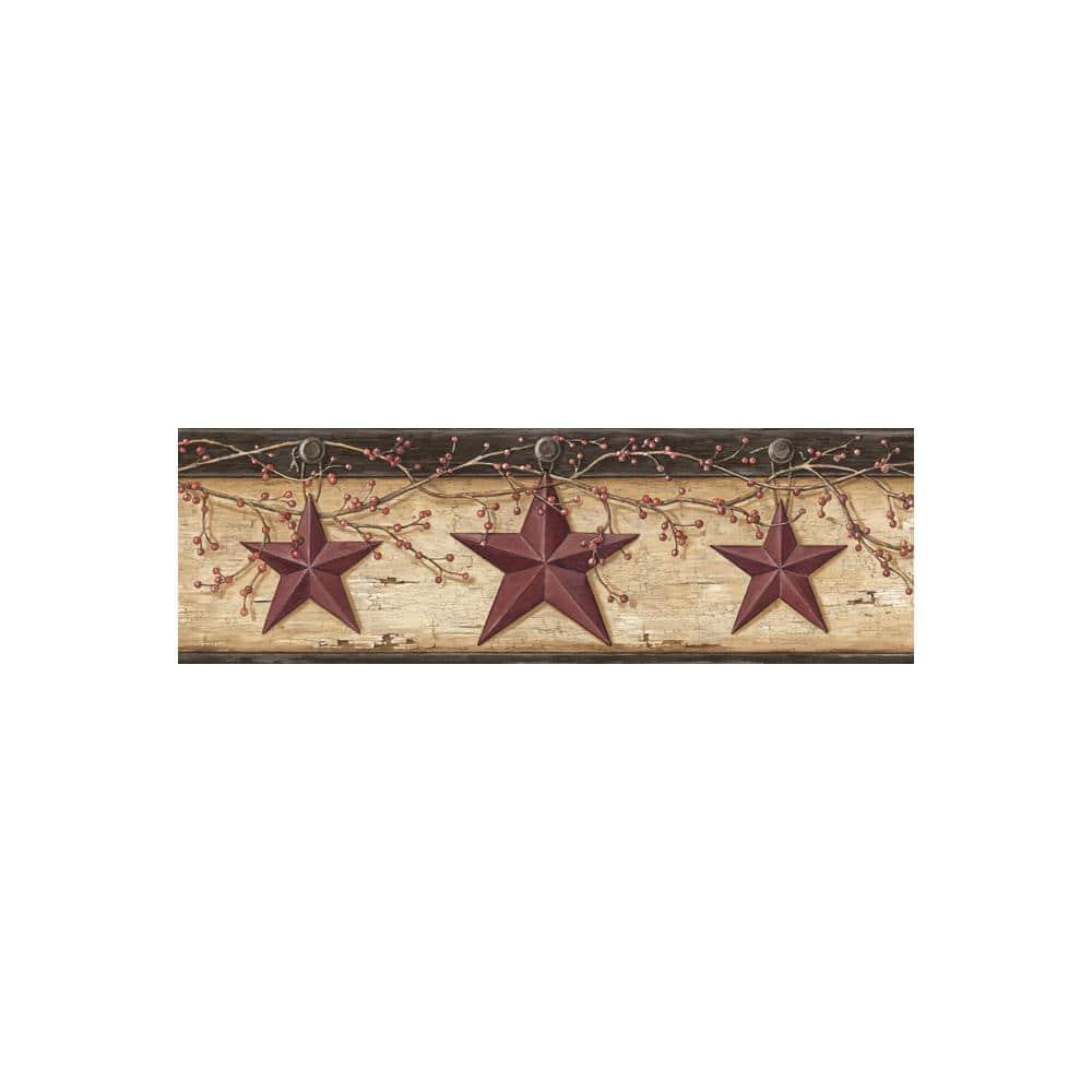 Chesapeake PUR44603B Ennis Wheat Rustic Barn Star Wallpaper Border