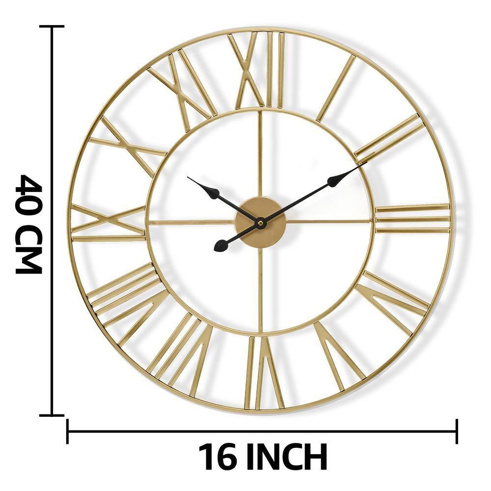 GGI International Large Decorative Wall Clock 16" - Roman Numeral Modern Home Decor Gold
