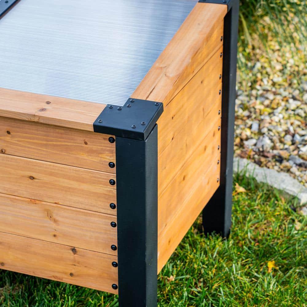 Backyard Discovery Aggie 4x2' Cedar Wood Cold Frame Mini Greenhouse, Polycarbonate Lid