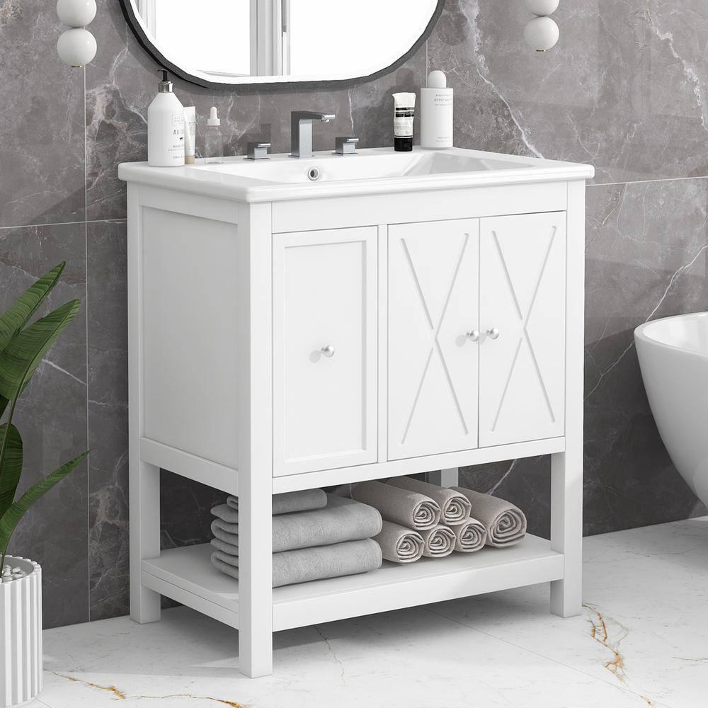 Myhomekeepers 30'' Single Bathroom Vanity with Solid Wood+MDF Top
