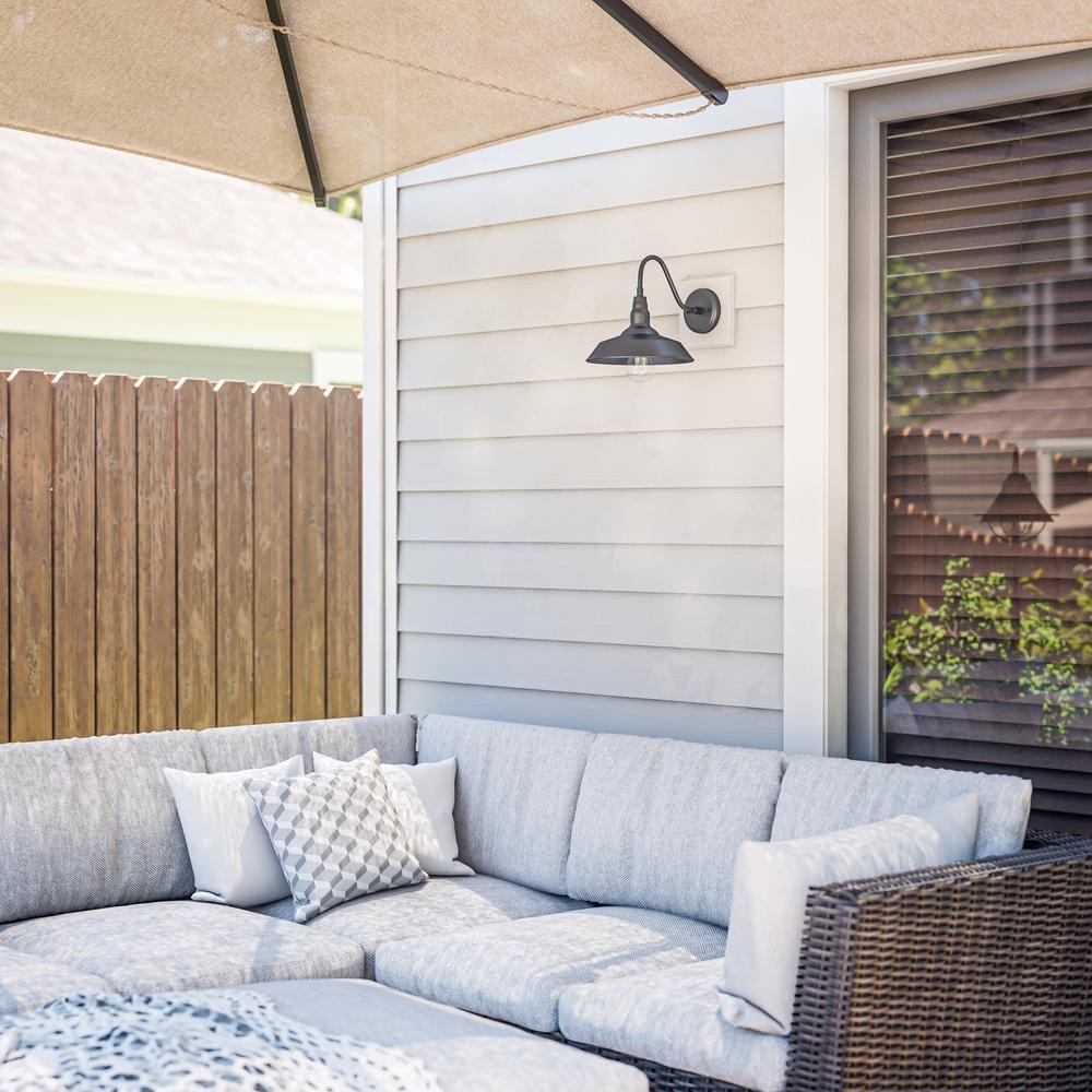 Barnes 10 in. Black Outdoor Hardwired Lantern Sconce