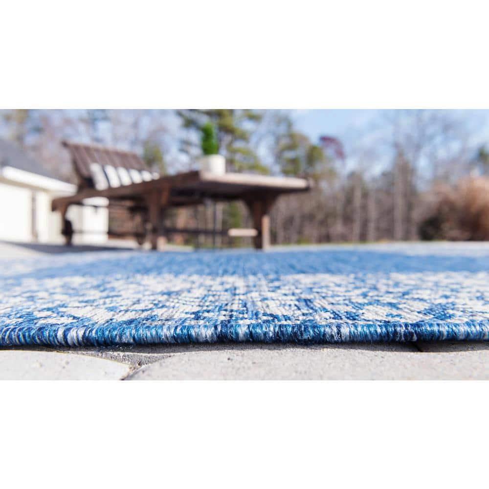 Unique Loom Outdoor Border Collection Area Rug - Floral Border (5' 1" x 8' Rectangle Blue/Ivory)