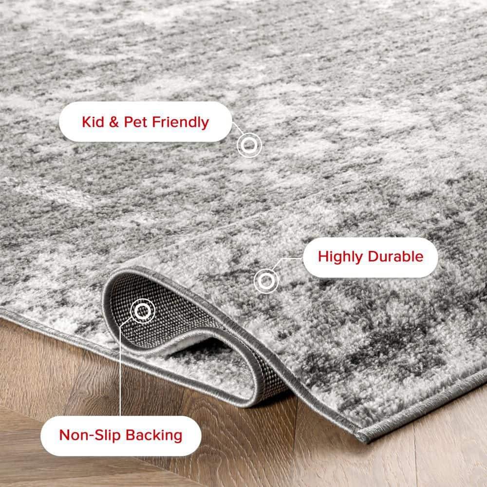 Deedra Modern Abstract Power Loom Performance Gray/White Rug