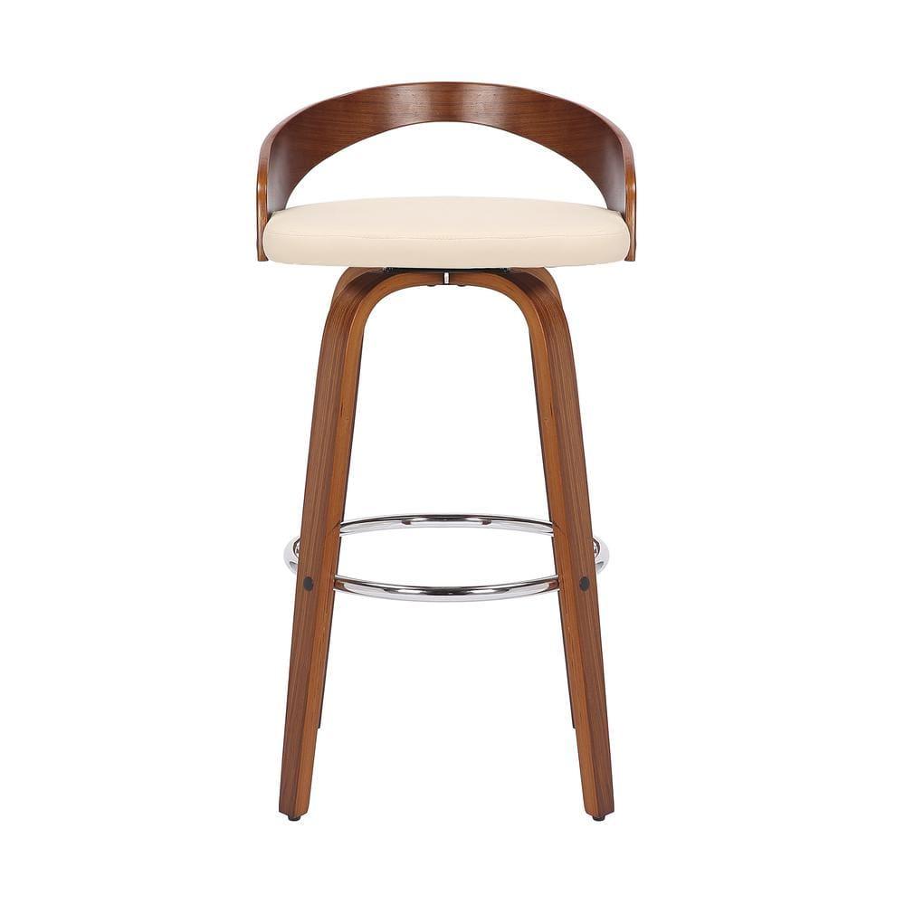 Sonia 26 in.  Counter Height Swivel Cream Faux Leather and Walnut Wood Bar Stool