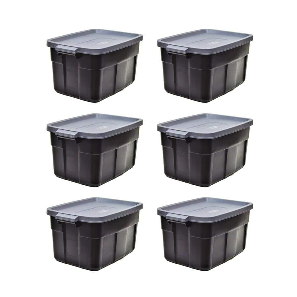 Rubbermaid Rubbermaid Roughneck Storage Totes, 14 Gallon, 6 Pack, Black/Grey