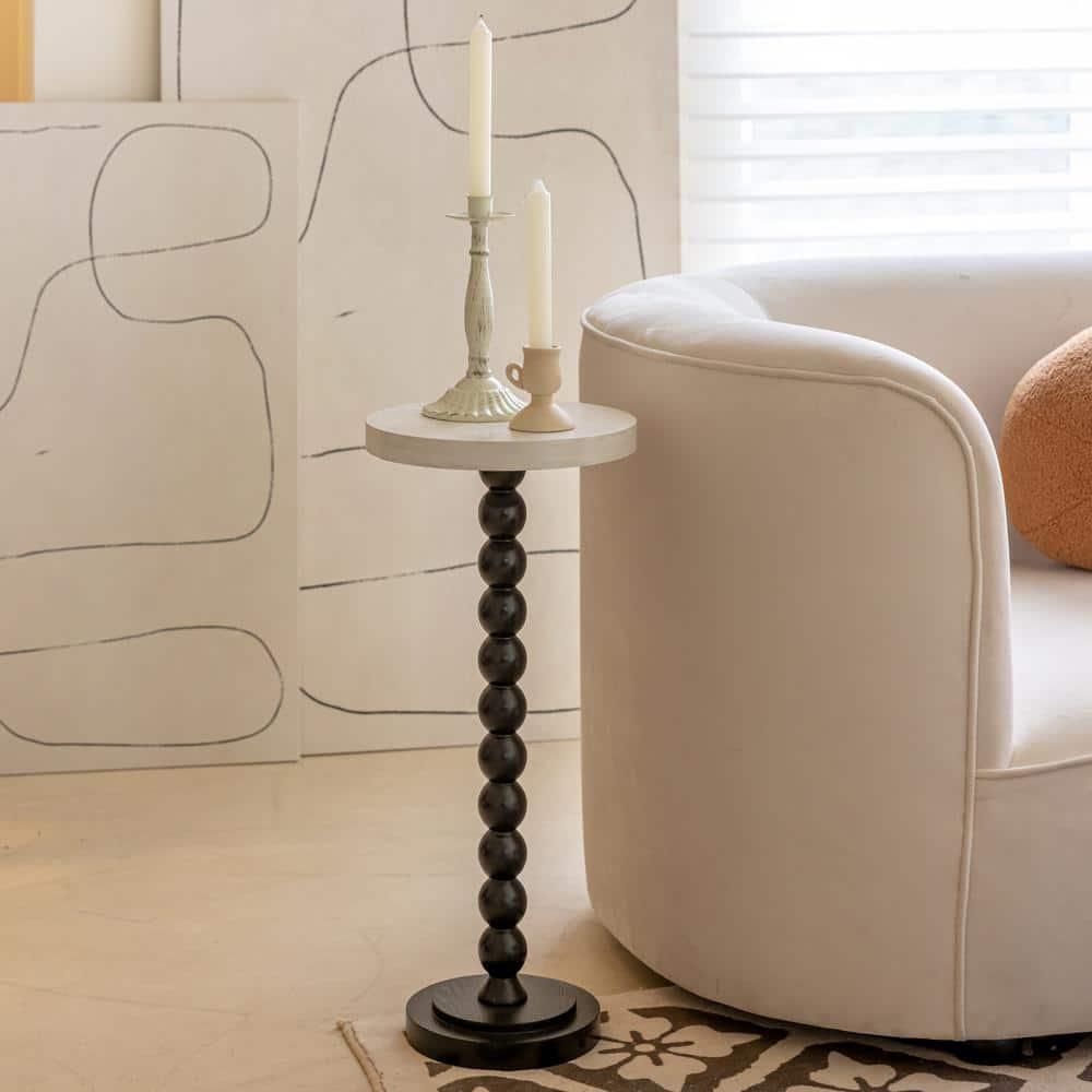 COZAYH Pedestal Small End Table, Contemporary Side Table with Black Base and White Top