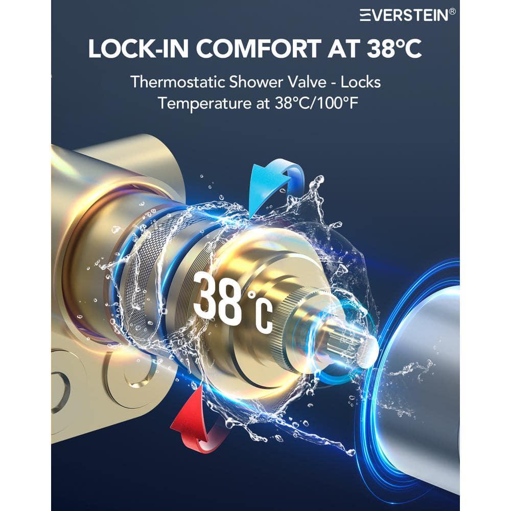 EVERSTEIN 12 in. Dual Rain Shower Heads System, 1.8 GPM Muti Spray Patterns Wall & Celling Mounted Shower Head with Handheld Shower Sparyer, Side Jets & Knob Valve Body, Brushed Nickel