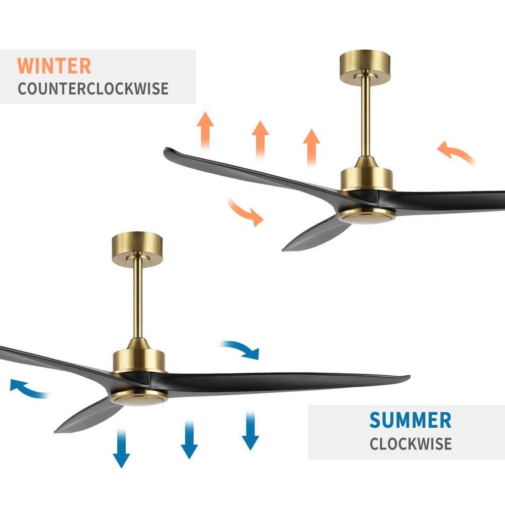 52" Solid Wood 3-Blade Propeller Ceiling Fan with Remote Control Gold/Black