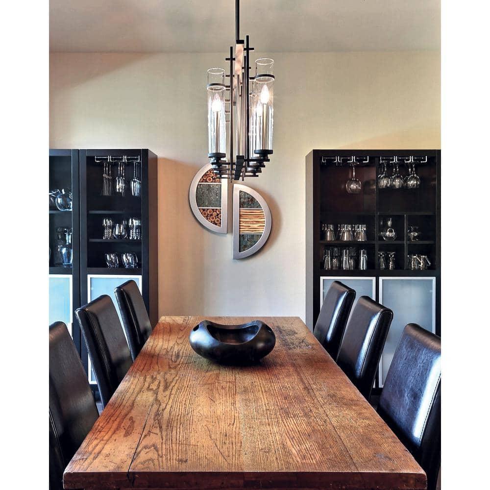 Ethan 8-Light Antique Forged Iron/Brushed Steel Contemporary Industrial Linear Billiard Island Candlestick Chandelier