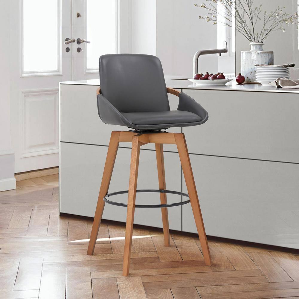 30" Baylor Faux Leather Wood Swivel Barstool - Armen Living