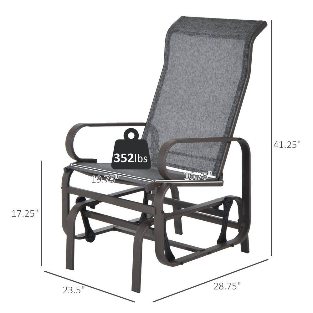 Gray Steel Outdoor Patio Glider Chair with Brown Frame