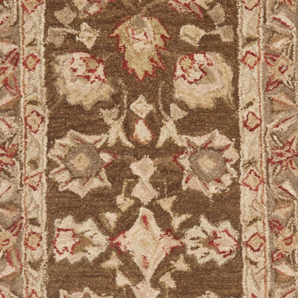 Elegant Anatolia Brown/Green Wool 27" Hand-Tufted Runner Rug