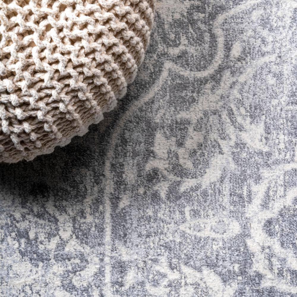 5' Round Modern Persian Vintage Medallion Area Rug, Gray/Ivory - JONATHAN Y