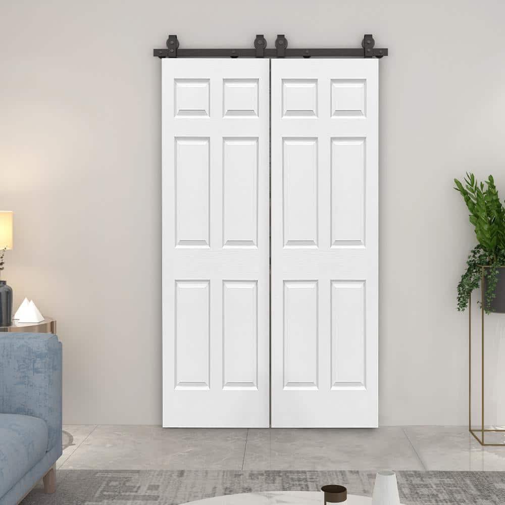 Calhome Paneled MDF Composite Double Bifold Barn Doors with Installation Hardware Kit