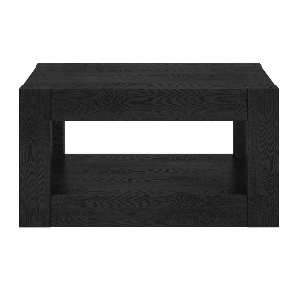Evelyn&Zoe Hughes 32" Wide Square Coffee Table, Black Grain