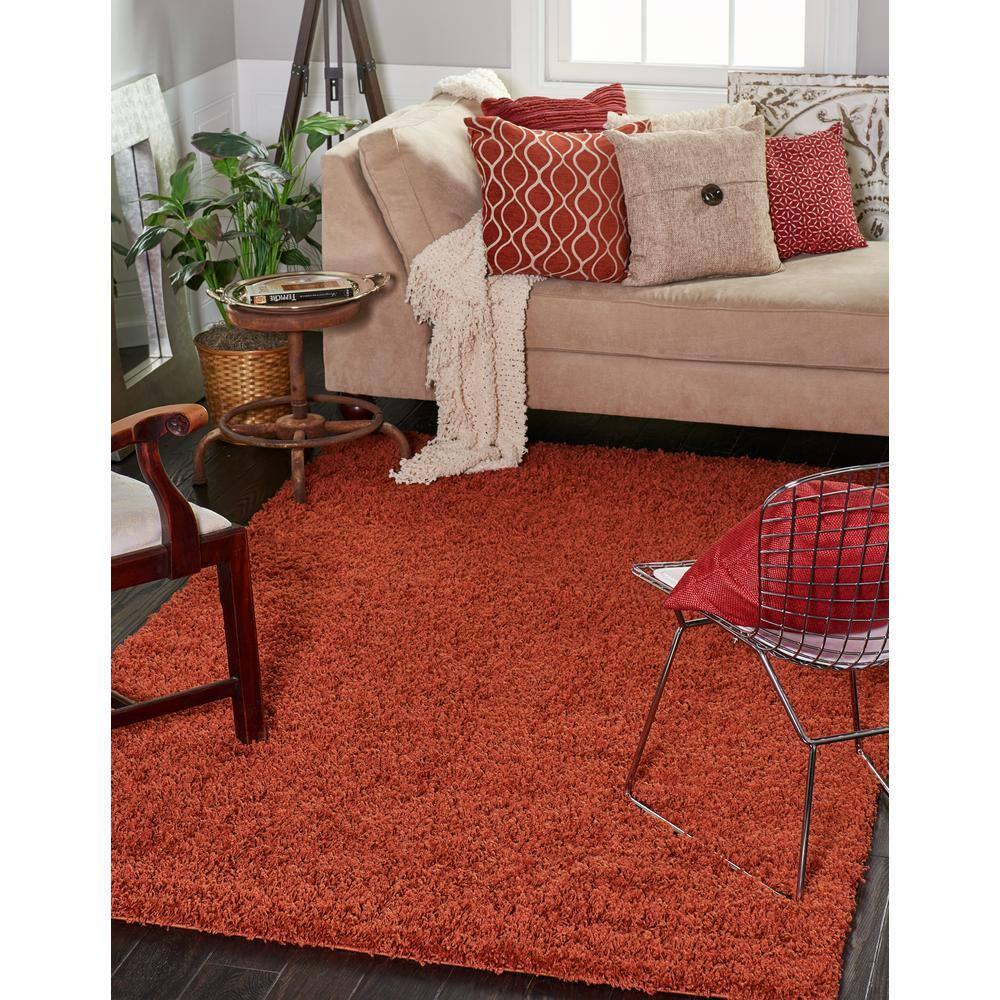 Unique Loom 8' 0 x 11' 0 Rectangle Solid Shag Terracotta Area Rug