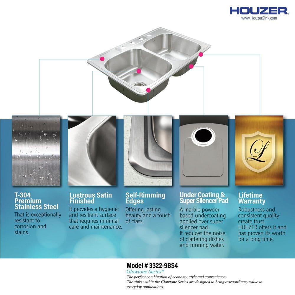 Glowtone 33'' L Drop-In Double Bowl Stainless Steel Kitchen Sink