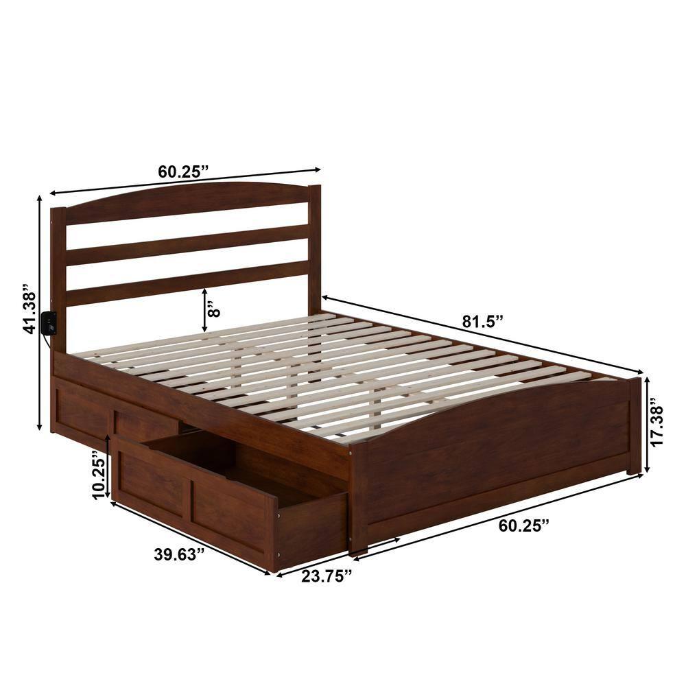 AFI Warren Solid Wood Queen Bed w/ Footboard & 2 Drawers in Walnut