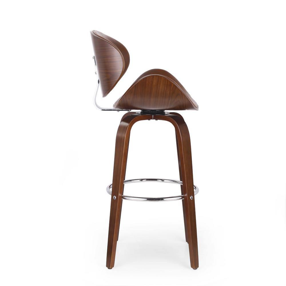Noble House Cordele Indoor Upholstered Swivel Barstool, Cognac Brown and Walnut