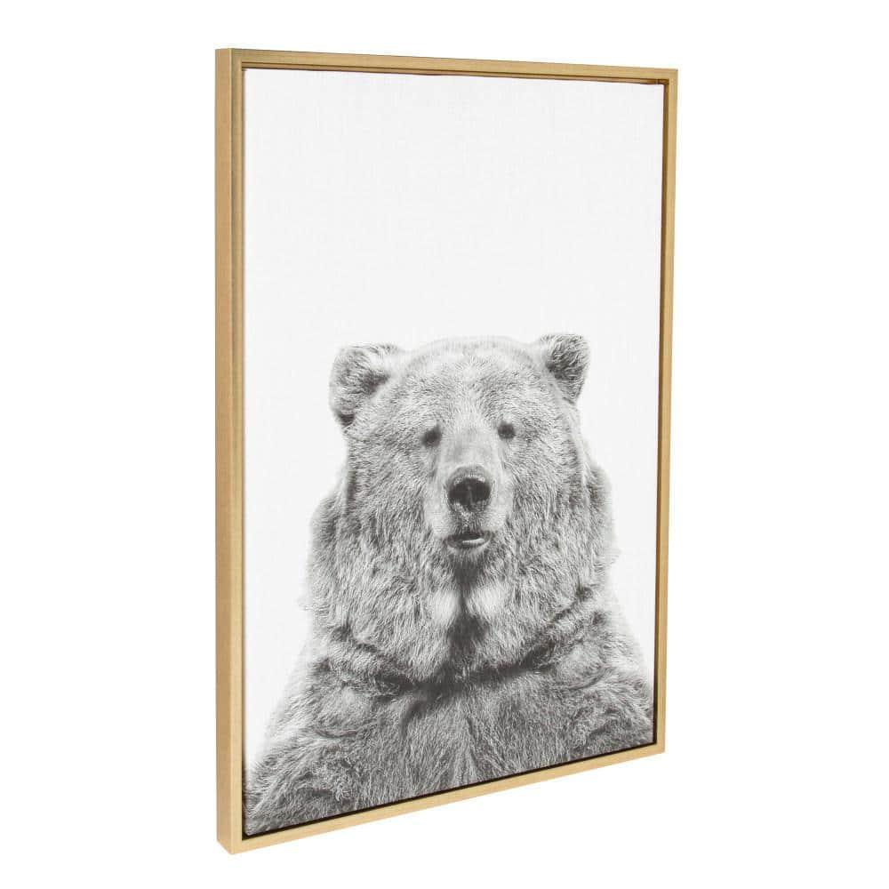 23" x 33" Sylvie Bear Framed Canvas by Simon Te Tai Gold - Kate & Laurel All Things Decor: Modern Animal Wall Art, Plastic Frame