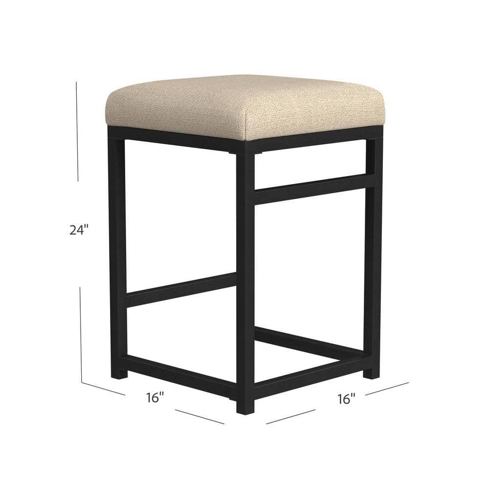 24" Open Back Metal Counter Height Barstool Light Tan - HomePop: Upholstered Rectangle Seat, Industrial Style