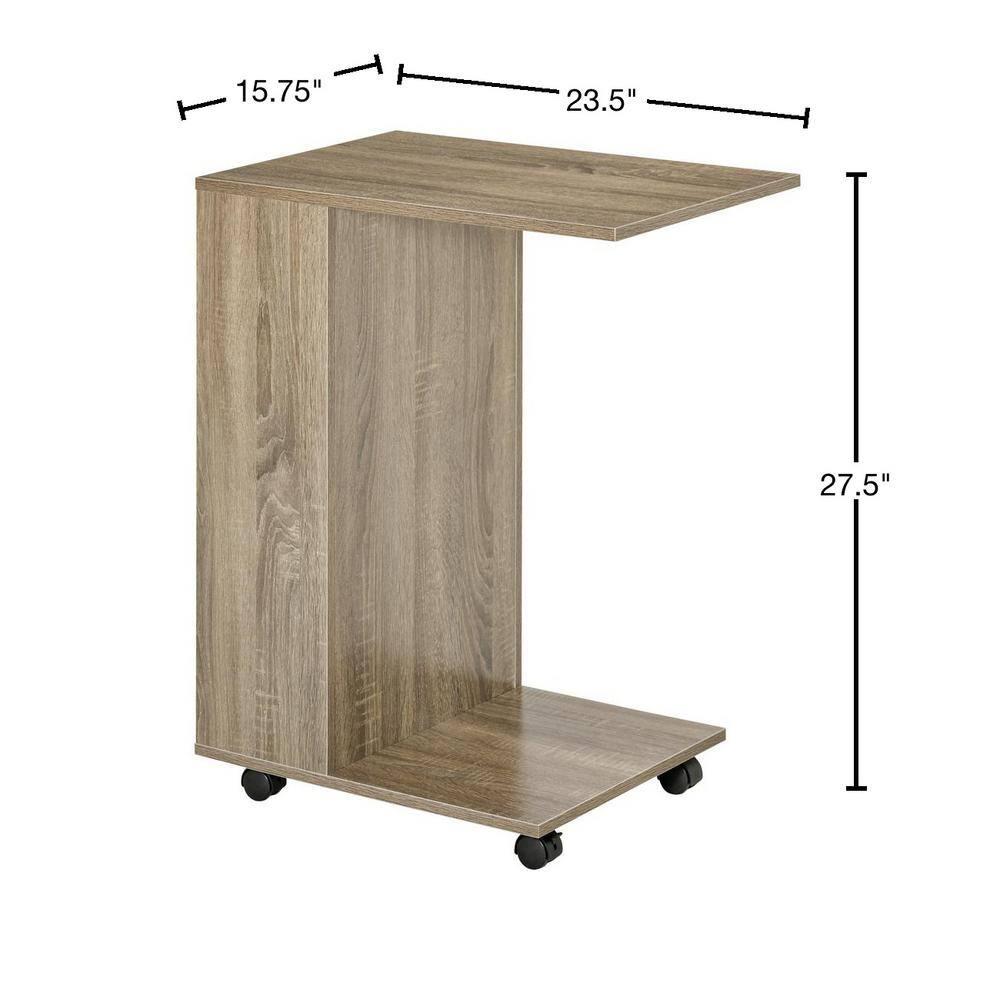 HOMCOM C-Shaped Sofa Side Table Mobile End Table with Storage and Wheels for Living Room, Bedroom, Office