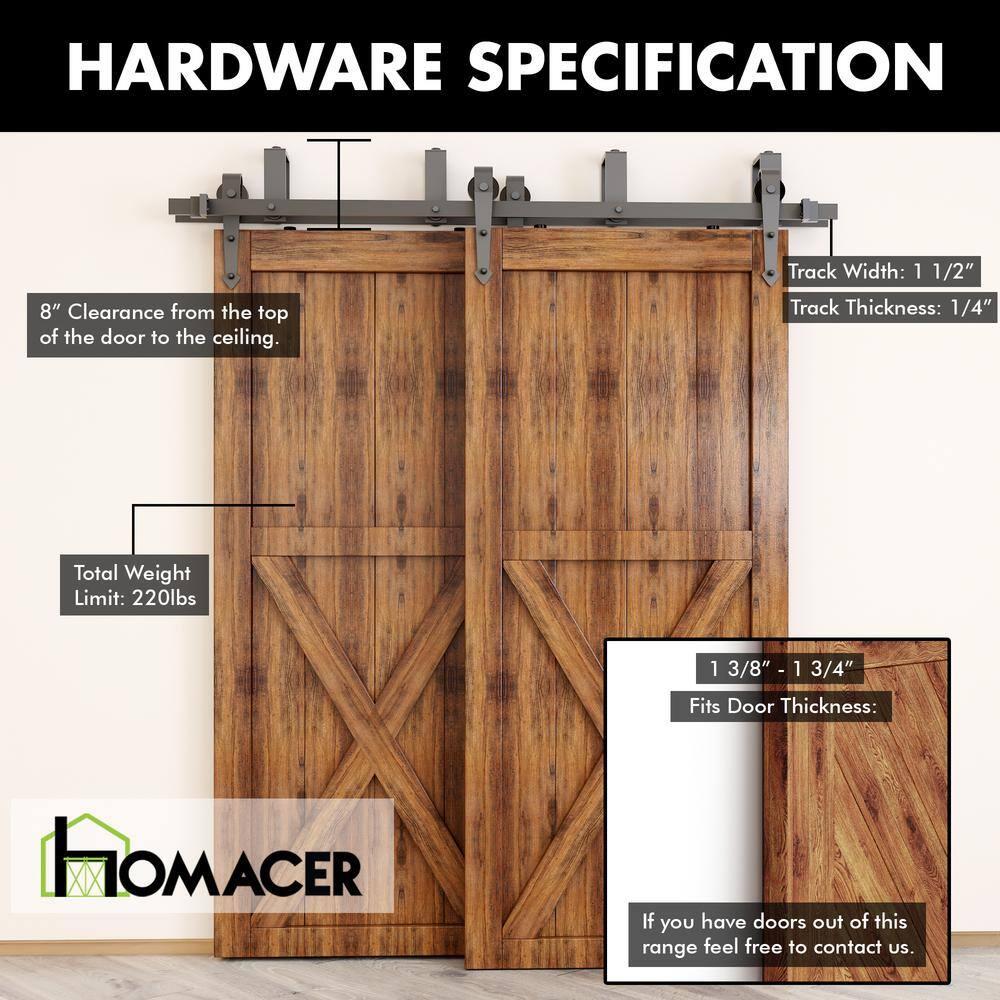 Homacer Black Rustic Arrow Design Double Track Bypass Two Door Hardware Kit( Door Not Included)