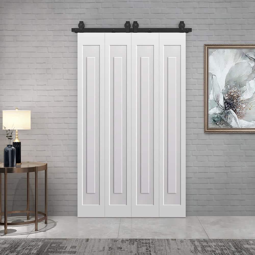 Calhome 3 PANEL Shaker Composite Double Bi-Fold Door with Sliding Barn Door Hardware Kit