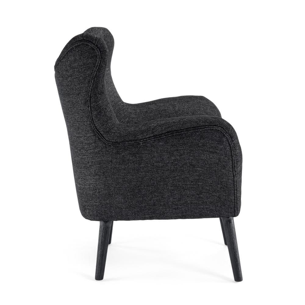 Noble House Edenbrook Fabric Wingback Club Chair, Black Textured Tweed and Black