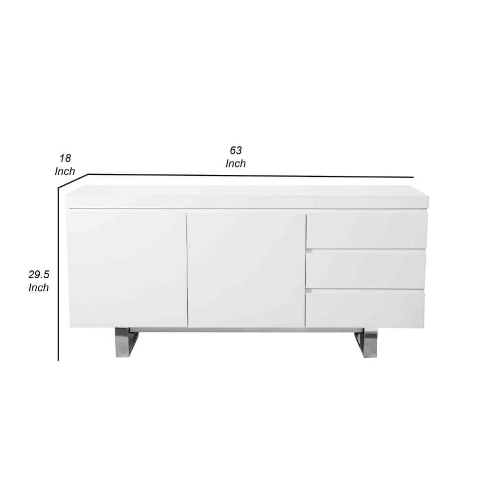 Benjara Taho 63 Inch Sideboard Buffet Server Cabinet, 1 Double Door Cabinet, White