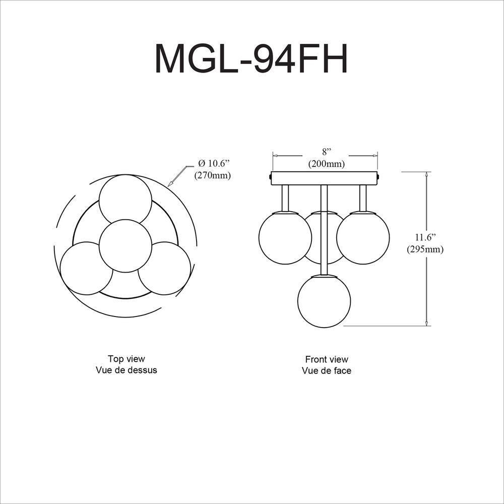 11 in. Megallan 4 Light Flush Mount, Matte Black with White Opal Glass