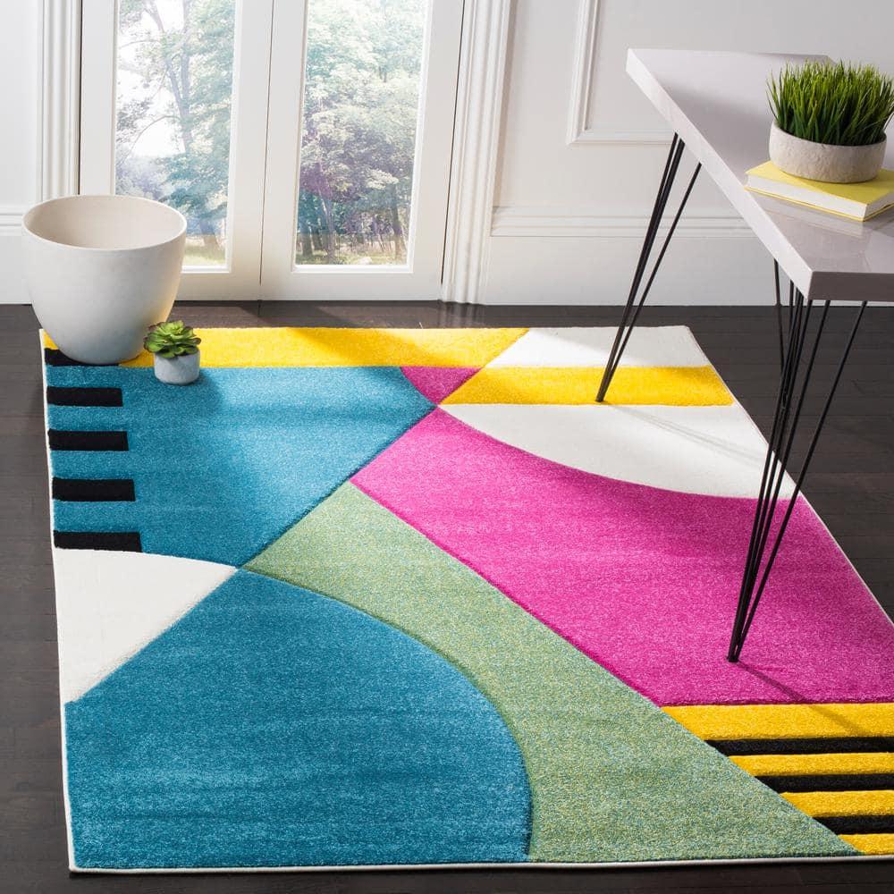 Hollywood HLW706 Power Loomed Area Rug - Peacock Blue/Fuchsia - 5'3"x7'6" - Safavieh.