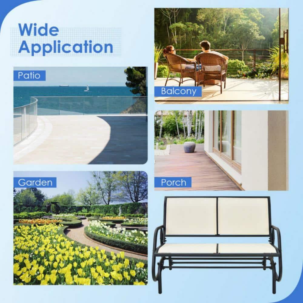 Costway Patio Swing Glider Bench Loveseat Rocking Chair Backyard Poolside Beige