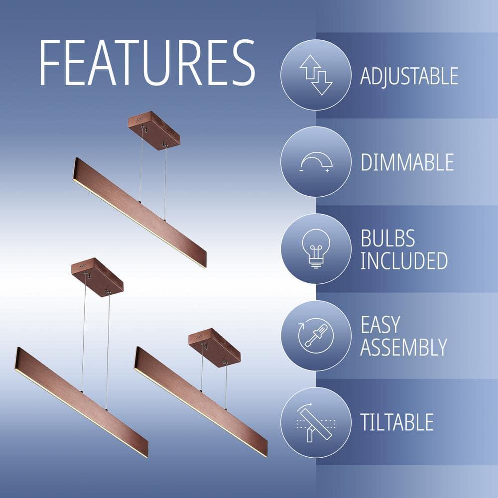 Draper 40" Dimmable Adjustable Integrated LED Metal Linear Pendant, Anodized Bronze