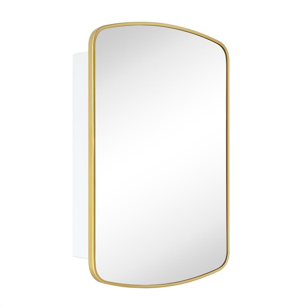 TEHOME 18 in. W x 27 in. H Arched Recessed and Surface Mount Metal Framed Bathroom Medicine Cabinet with Mirror in Brushed Gold