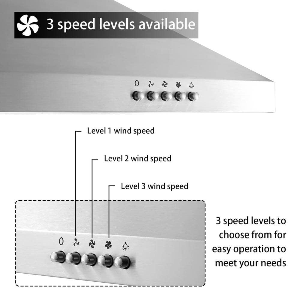 FIREGAS Range Hood 30 inch Wall Mount Type with Ducted/Ductless Convertible, 450 CFM Stainless Steel Chimney-Style Kitchen Hood, Over Stove Vent Hood with 3 Speed Fan, LED Light, Charcoal Filters