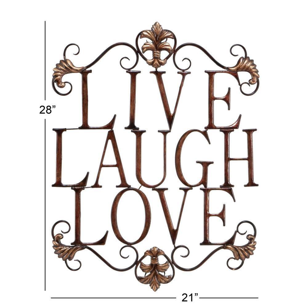 Deco 79 Metal Sign Live Love Laugh Wall Decor with Scrollwork, 21" x 1" x 28", Brown