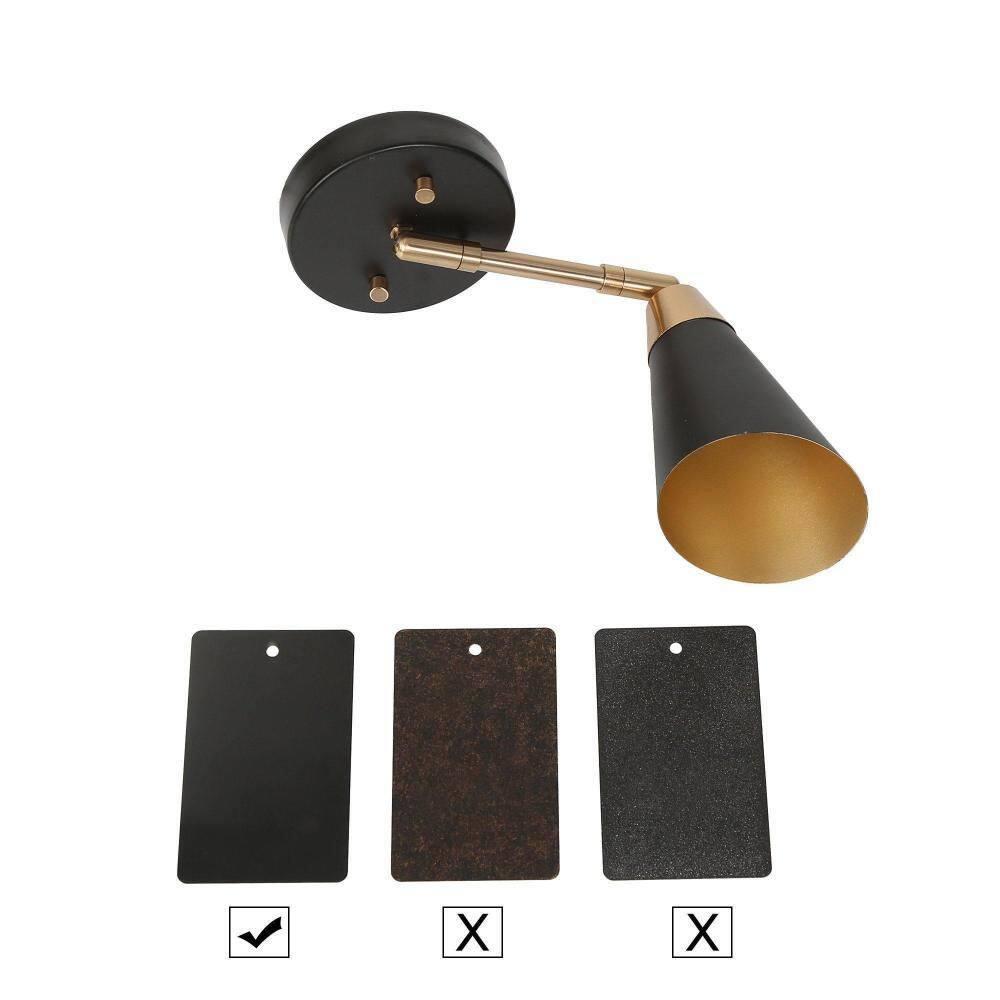 Flumie 1-Light Industrial Black Indoor Wall Sconce Modern Brass Vanity Light Adjustable Head with Cone Metal Shade