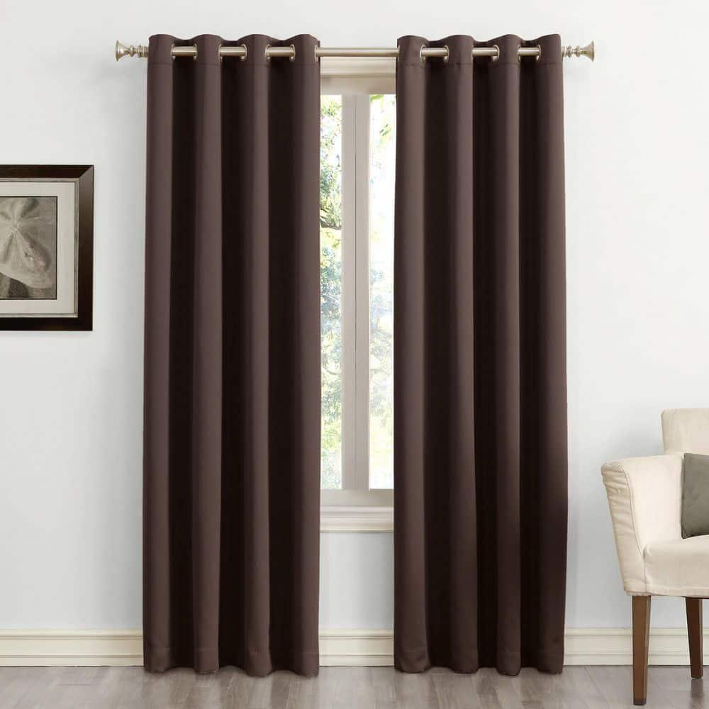 54"x108" Sun Zero Blackout Kenneth Energy Saving Grommet Curtain Panel Dark Brown: Modern Indoor Curtain Panels