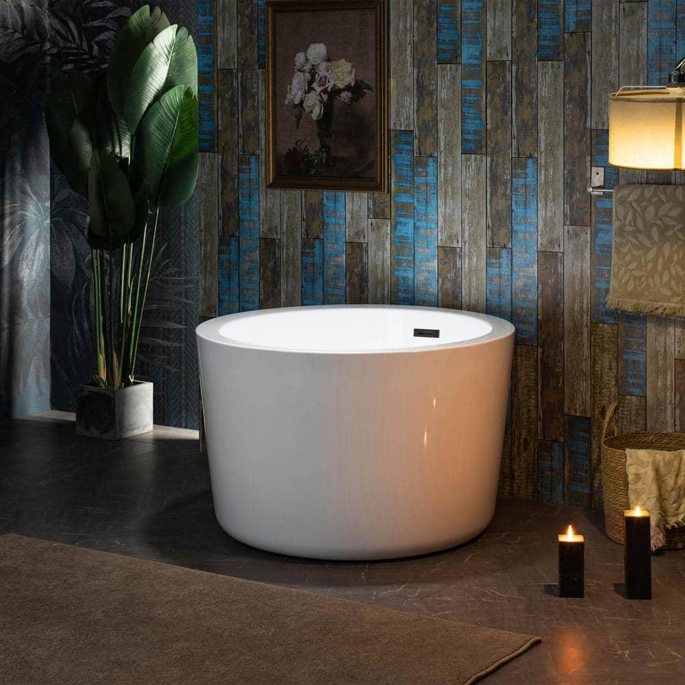 41'' x 41'' Freestanding Acrylic Round White Bathtub with Integrated Seat, Non-Slip Design