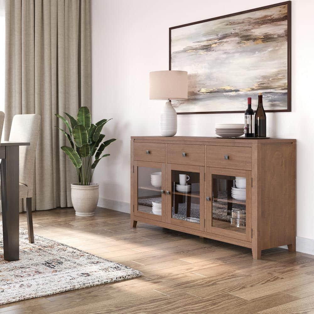Simpli Home Cosmopolitan 54"W Solid Wood Contemporary 3-Door Sideboard Buffet with 3 Drawers