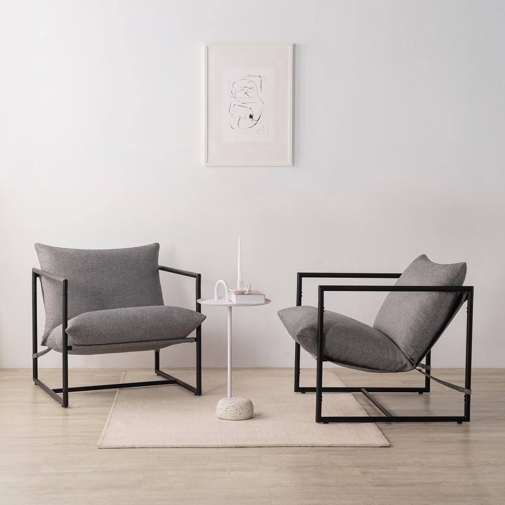 Zinus Aidan Metal Framed Sling Indoor Accent Chair, Light Grey